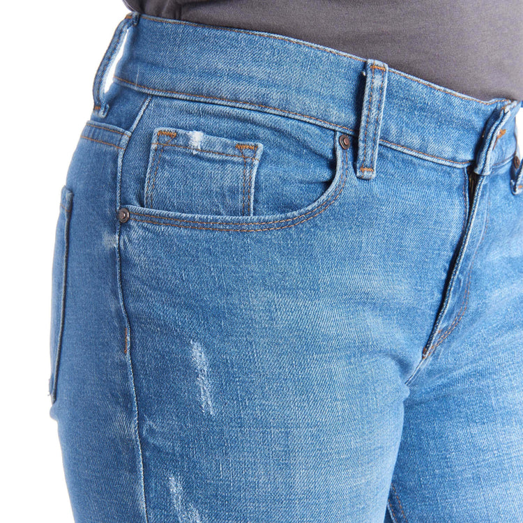 Women wearing Light Blue Mid Rise Slim Straight Charlton Jeans