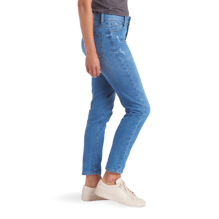Women wearing Light Blue High Rise Mom Charlton Jeans