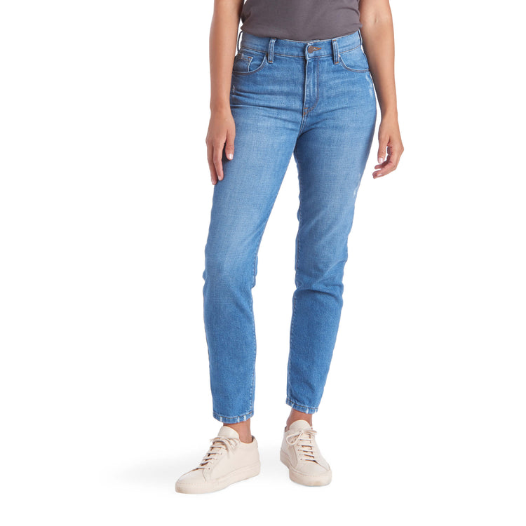 Women wearing Light Blue High Rise Mom Charlton Jeans