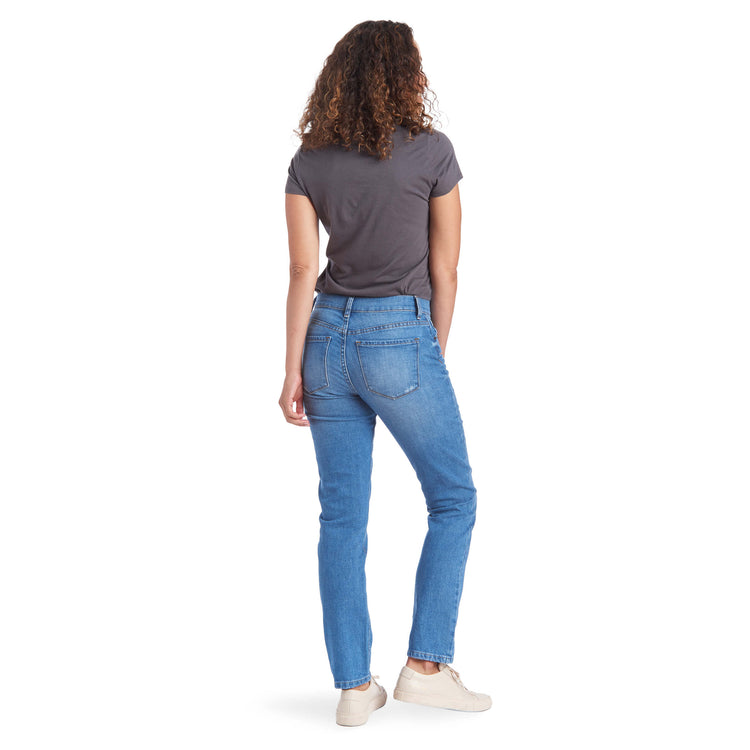Women wearing Light Blue Mid Rise Slim Straight Charlton Jeans
