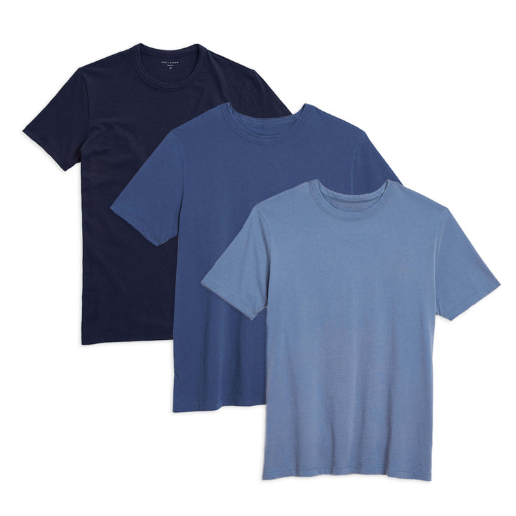 Men wearing Navy/Baltic Blue/California Blue Classic Crew Driggs 3-Pack