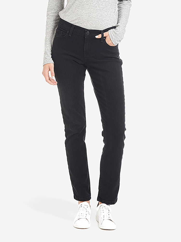 Women wearing Washed Black Mid Rise Slim Straight Allen Jeans