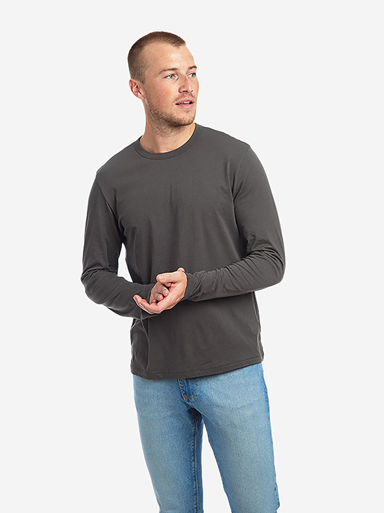 Men wearing Dark Gray Long Sleeve Crew Tee Driggs