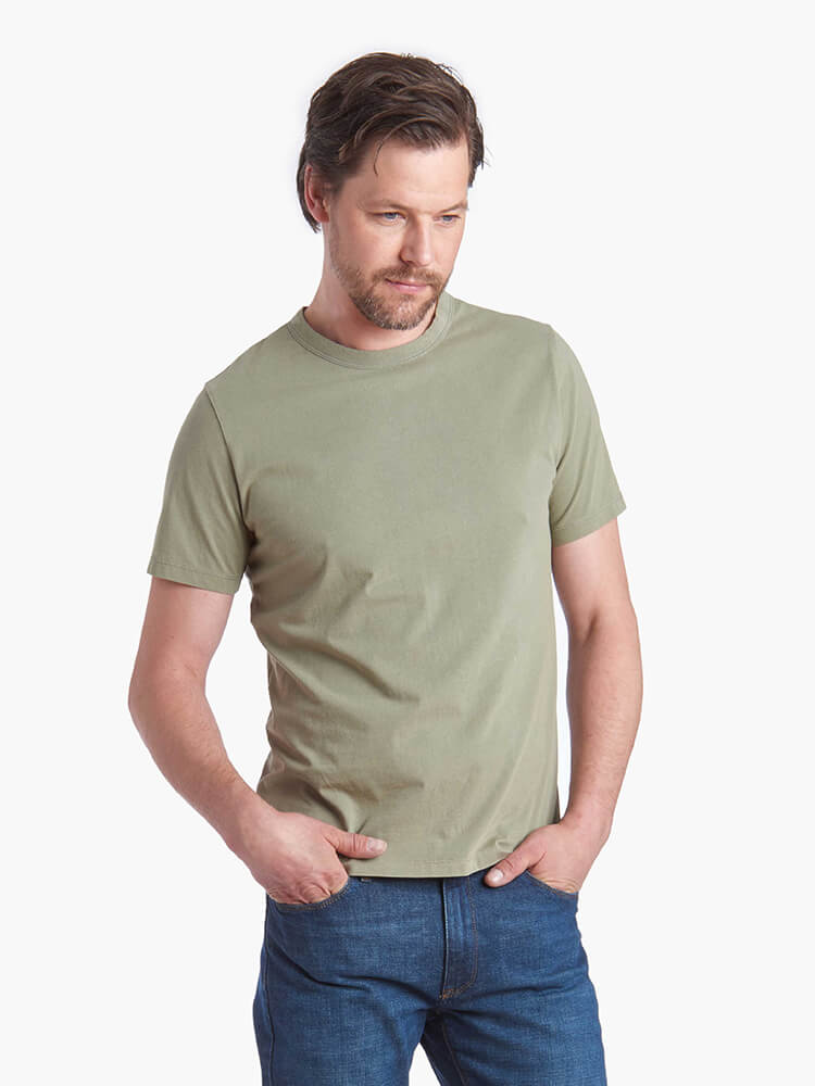 Men wearing Vert Militaire Classic Crew Driggs Tee