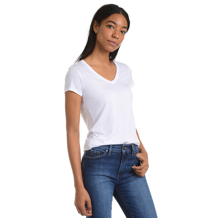 Women wearing Blanco Fitted V-Neck Marcy Tee