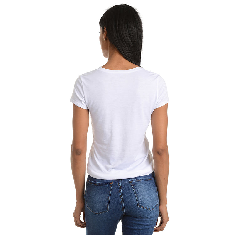Women wearing Blanco Fitted V-Neck Marcy Tee