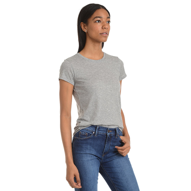Women wearing Heather Gray Fitted Crew Marcy Tee