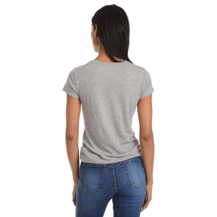 Women wearing Heather Gray Fitted Crew Marcy Tee