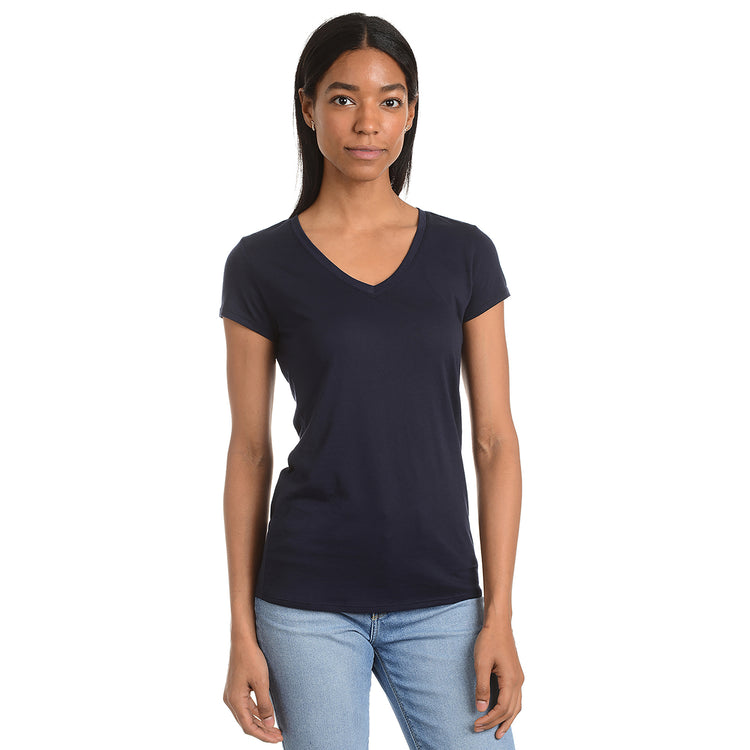 Women wearing Azul marino Fitted V-Neck Marcy Tee