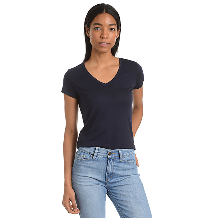 Women wearing Azul marino Fitted V-Neck Marcy Tee