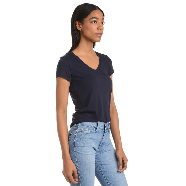 Women wearing Azul marino Fitted V-Neck Marcy Tee