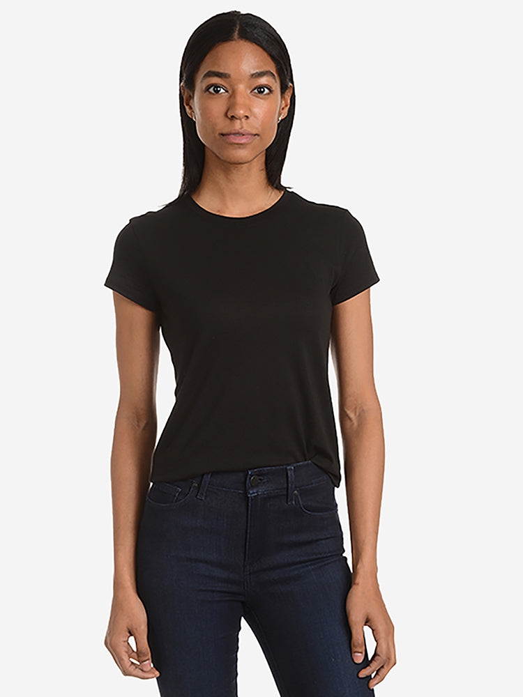 Women wearing Black Fitted Crew Marcy Tee