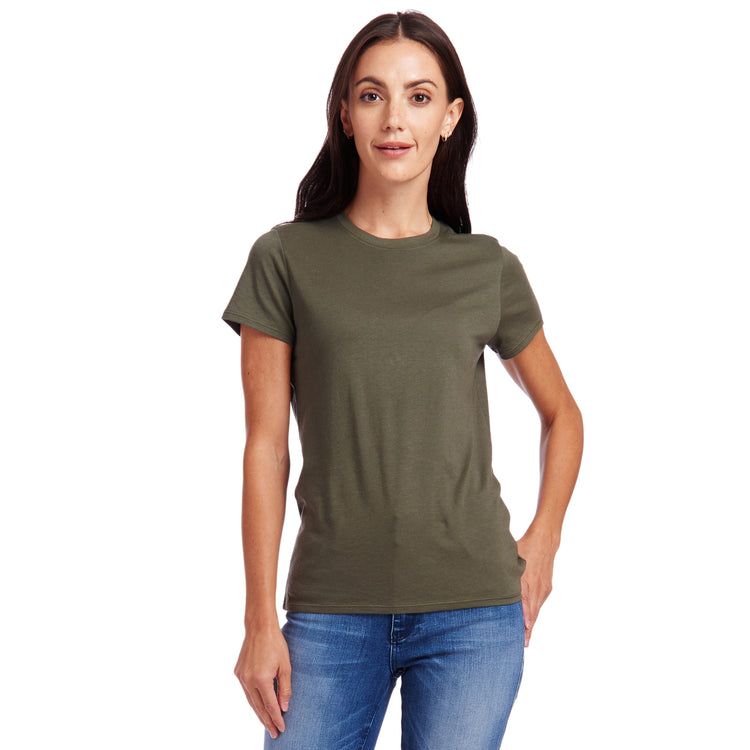 Women wearing Military Green Fitted Crew Marcy Tee