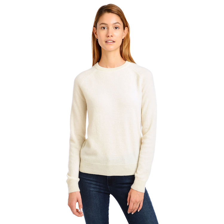 Women wearing Cream Cashmere Raglan Crew Cambridge Sweater