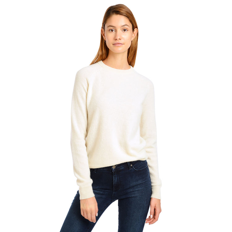 Women wearing Cream Cashmere Raglan Crew Cambridge Sweater