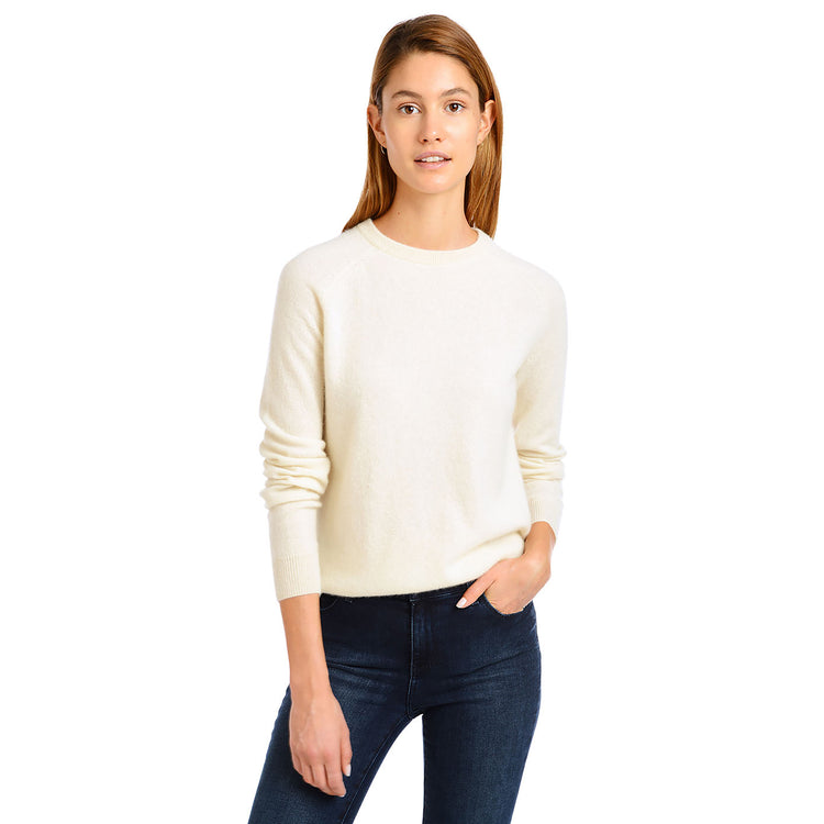 Women wearing Cream Cashmere Raglan Crew Cambridge Sweater