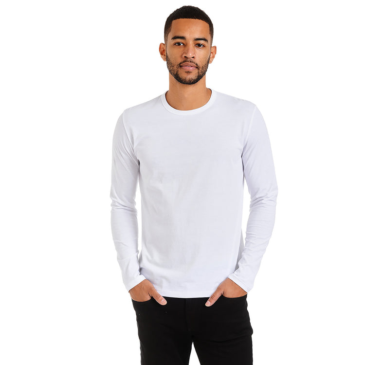 Men wearing White Long Sleeve Crew Tee Driggs