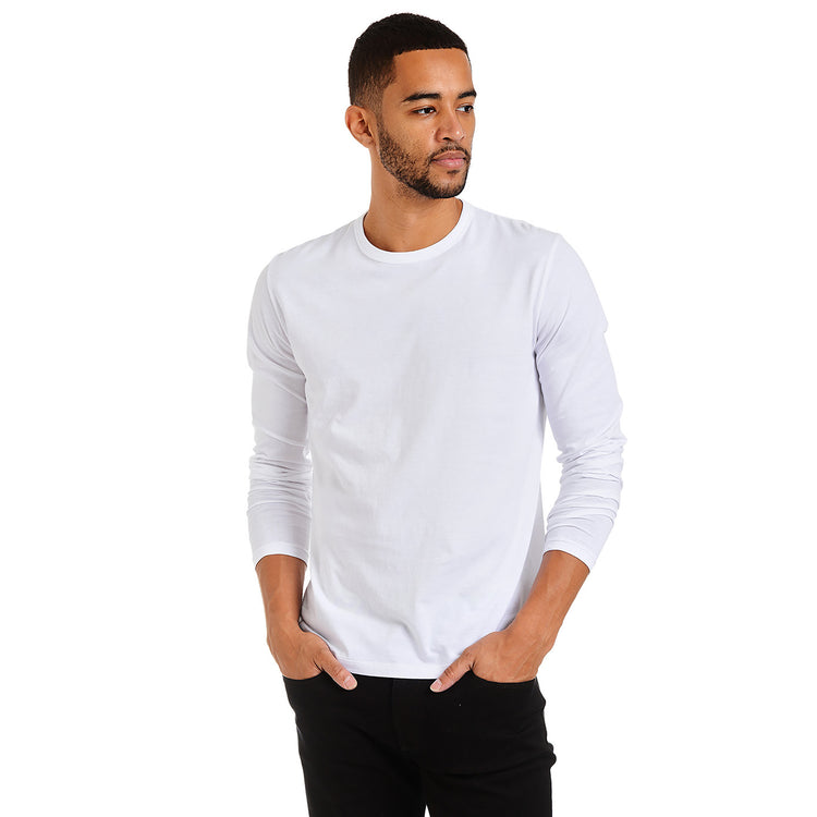 Men wearing White Long Sleeve Crew Tee Driggs