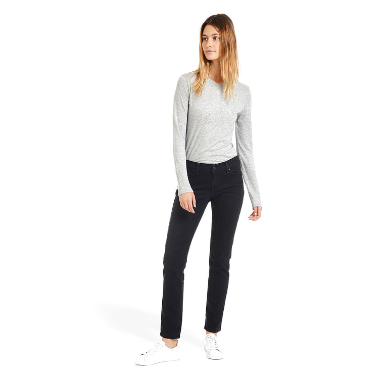 Women wearing Washed Black Mid Rise Slim Straight Allen Jeans