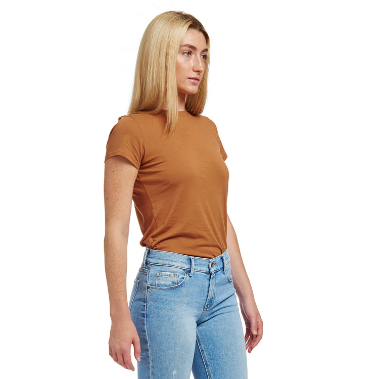 Women wearing Cardamom Fitted Crew Marcy Tee