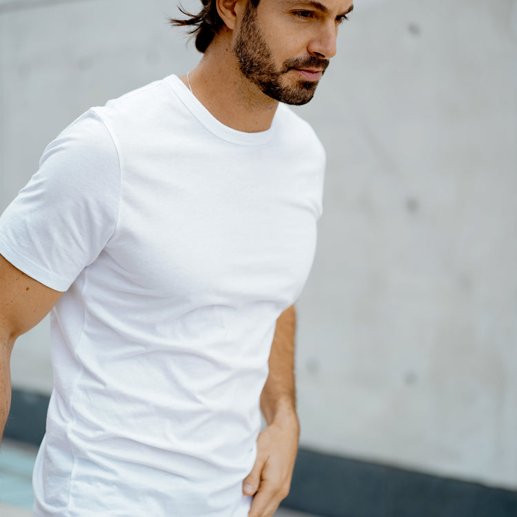 Men wearing Blanc Classic Crew Driggs Tee