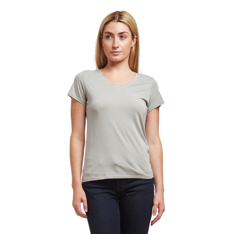 Women wearing Gris Clair Fitted V-Neck Marcy Tee