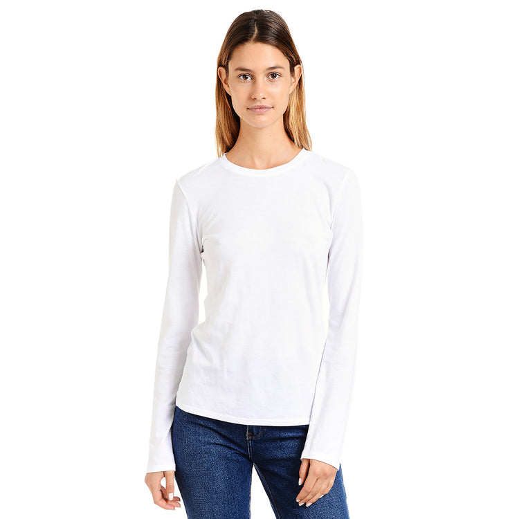 Women wearing White Long Sleeve Crew Tee Marcy