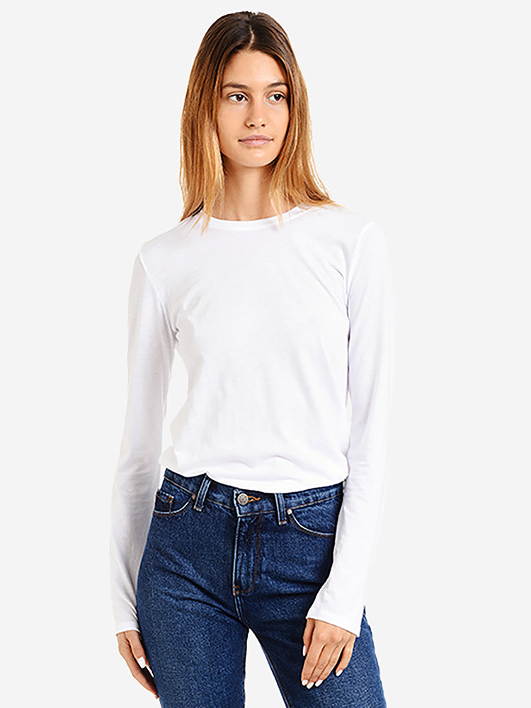 Women wearing White Long Sleeve Crew Tee Marcy