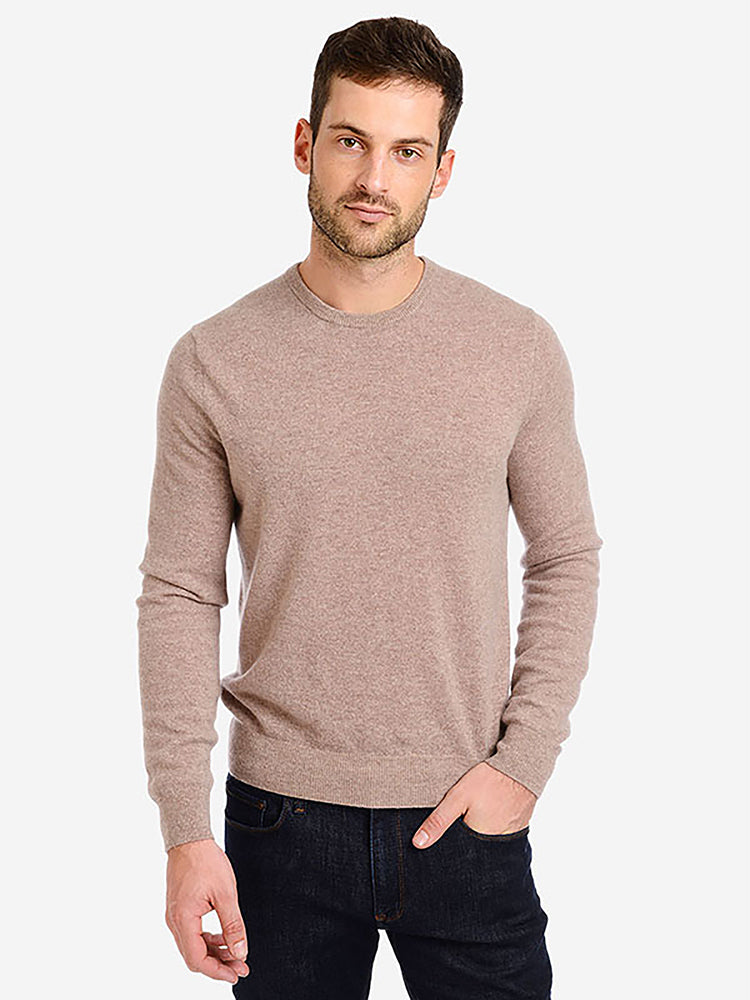 Men wearing Camel Heather Classic Cashmere Crew Bergen Sweater