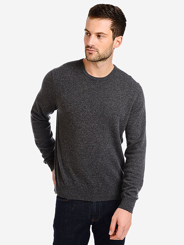 Men wearing Charcoal Heather Classic Cashmere Crew Bergen Sweater