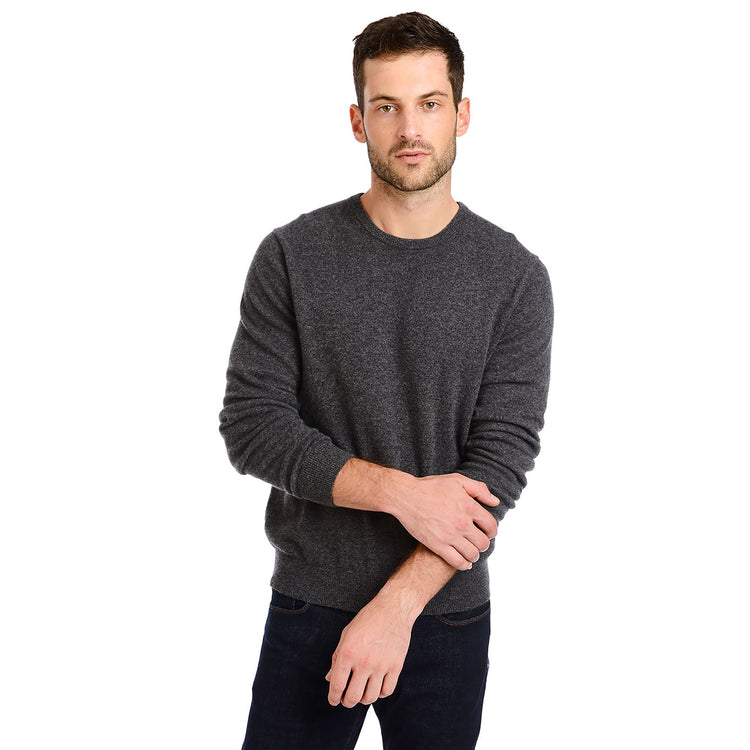 Men wearing Charcoal Heather Classic Cashmere Crew Bergen Sweater
