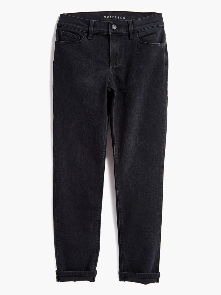 Women wearing Washed Black Mid Rise Slim Straight Allen Jeans