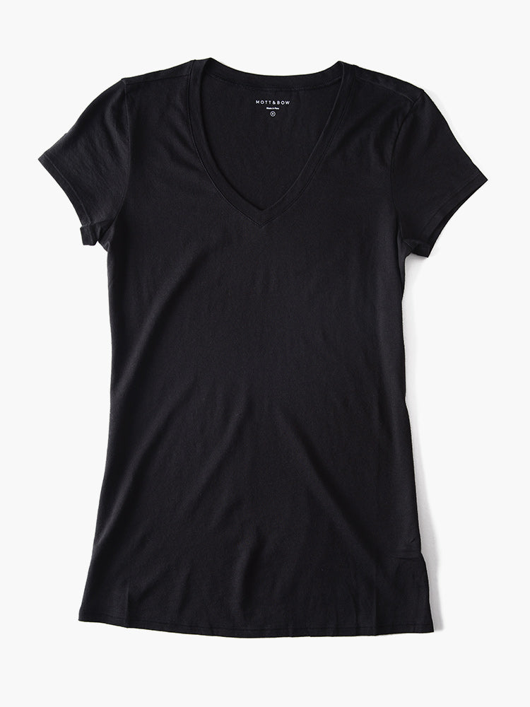 Women wearing Negro Fitted V-Neck Marcy Tee