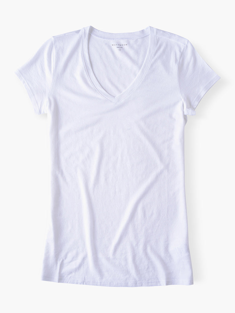 Women wearing Blanco Fitted V-Neck Marcy Tee