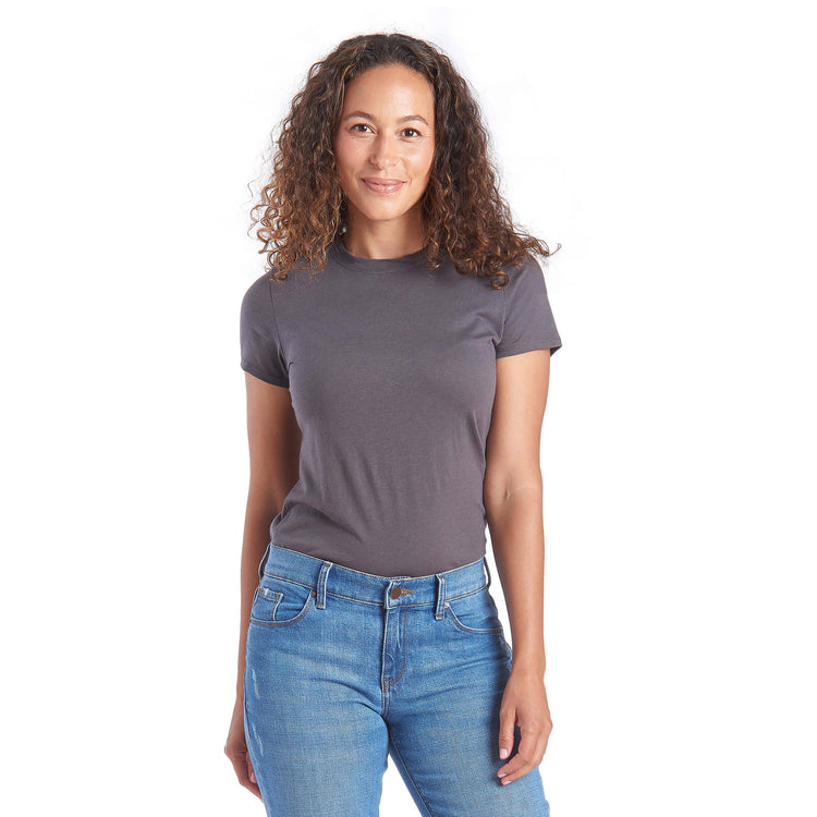 Women wearing Noche Gray Fitted Crew Marcy Tee