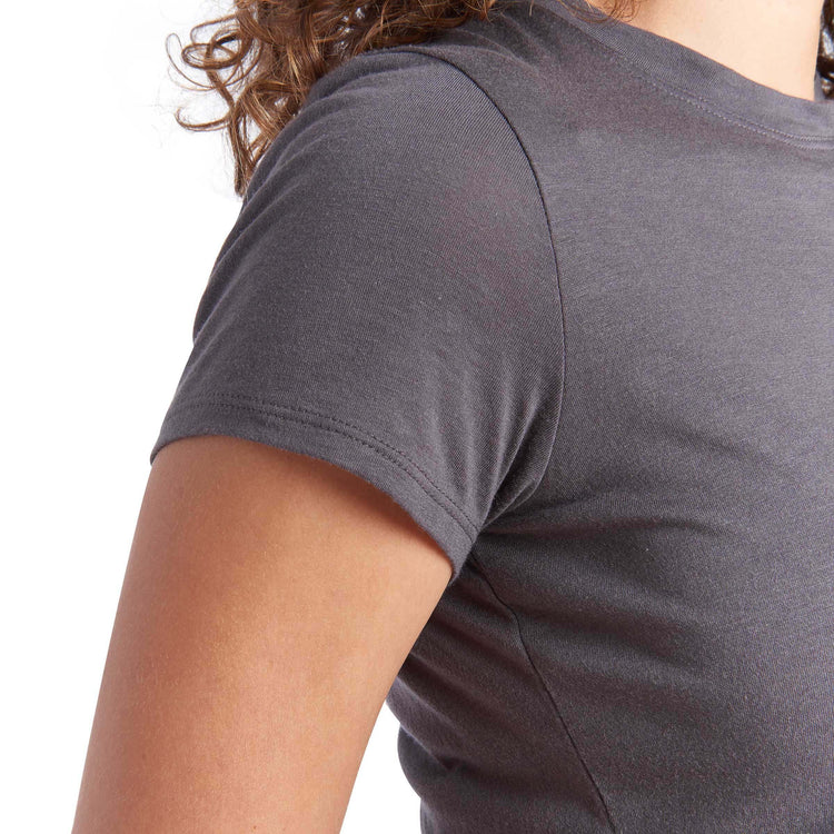 Women wearing Noche Gray Fitted Crew Marcy Tee