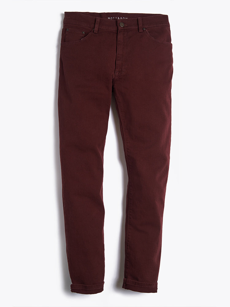 Men wearing Burgundy Slim Mercer Jeans