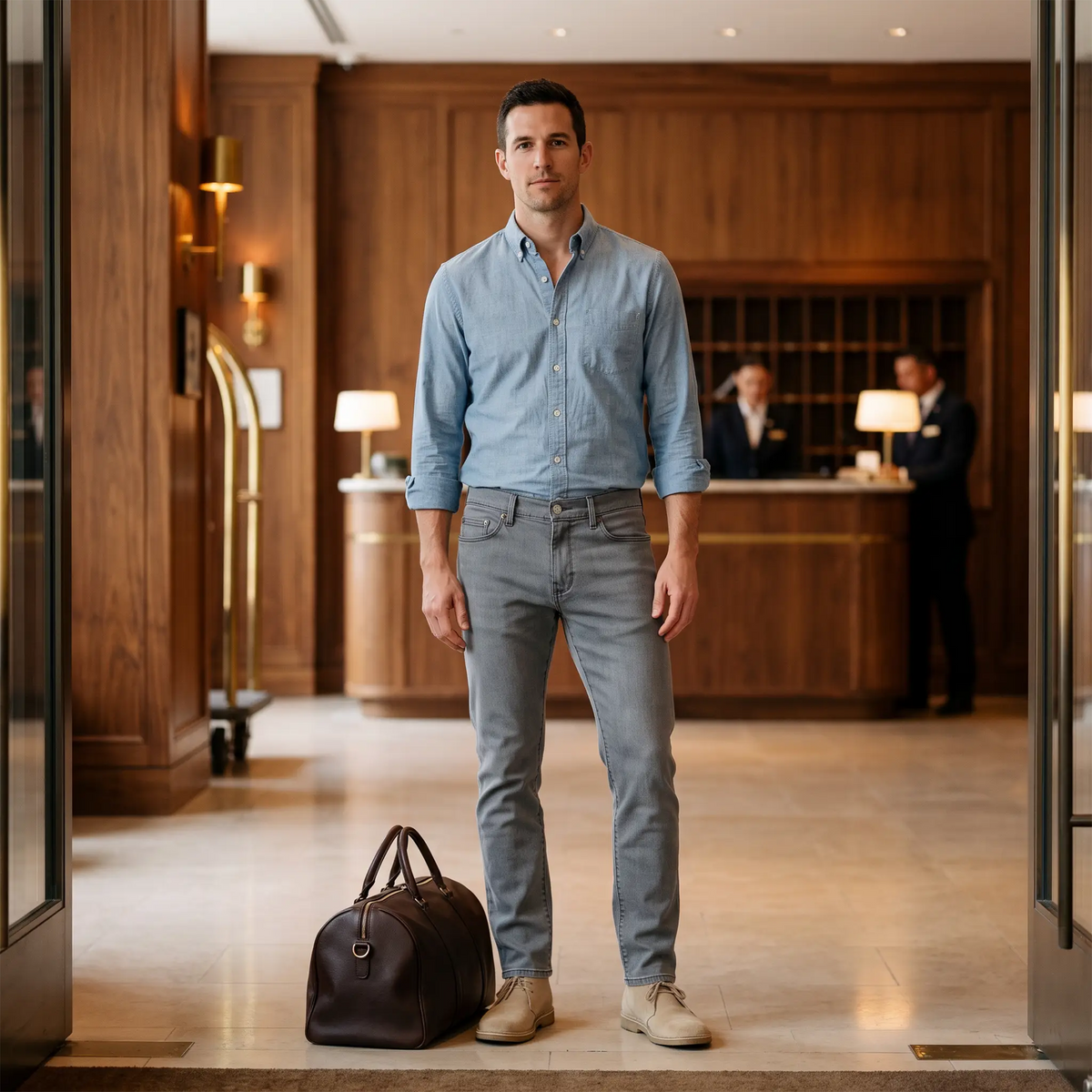 Men wearing Light Gray Slim Stone Jeans