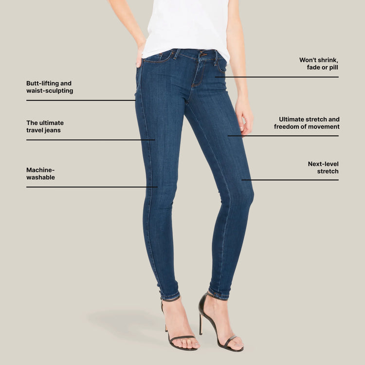 Women wearing Medium Blue Jane Mid Rise Skinny Jeans