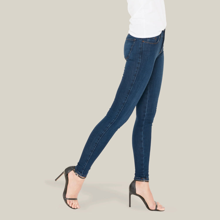 Women wearing Medium Blue Jane Mid Rise Skinny Jeans