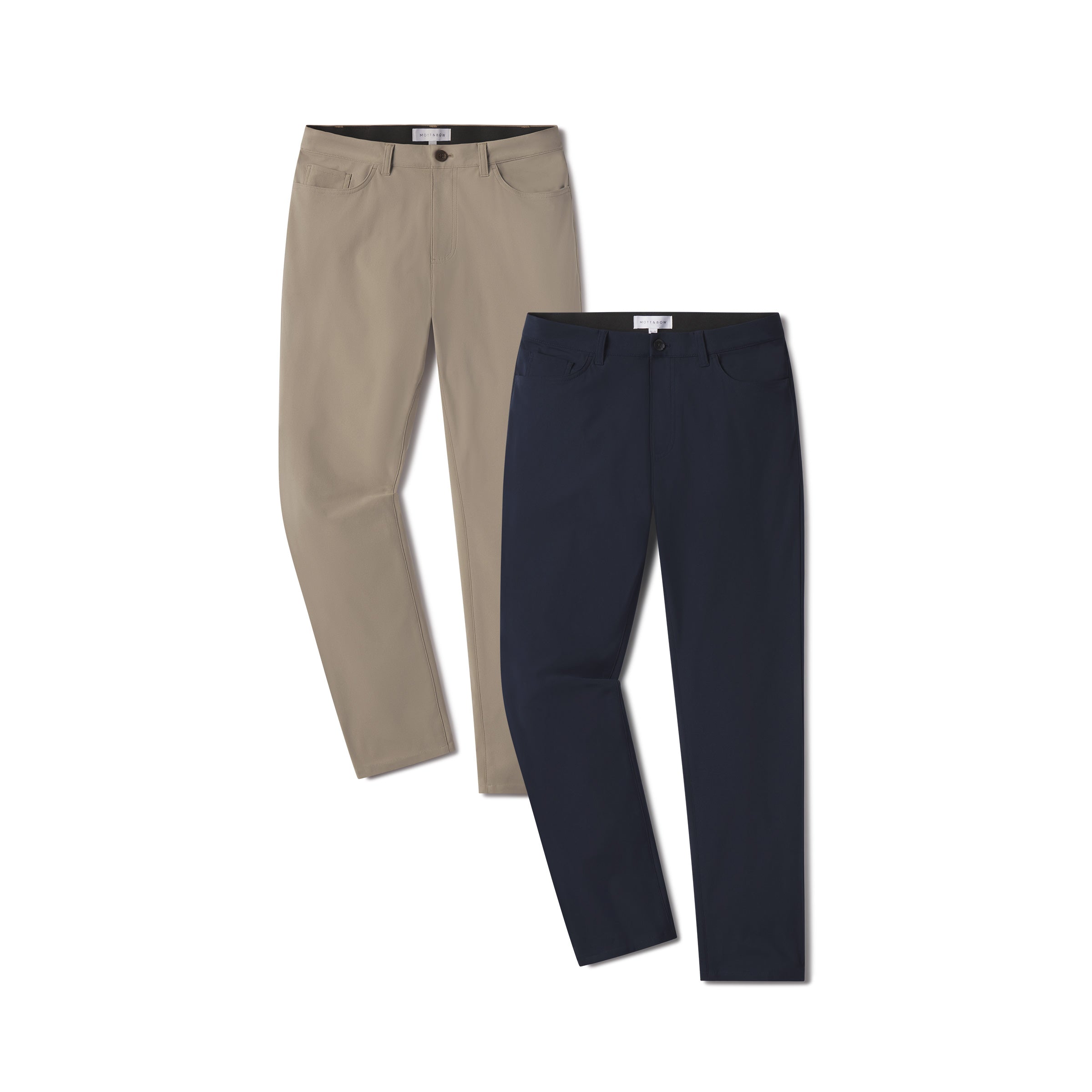 Men wearing Navy/Khaki 5 Pocket Travel Pants 2-Pack pants