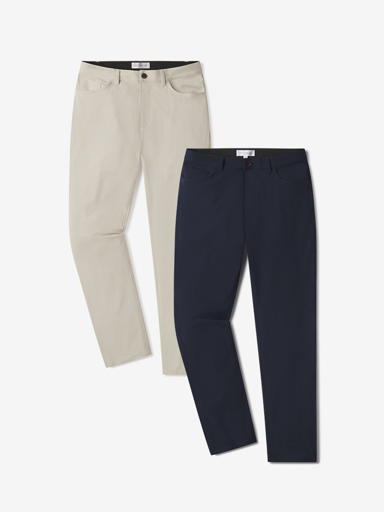 Men wearing Navy/Stone 5 Pocket Travel Pants 2-Pack pants