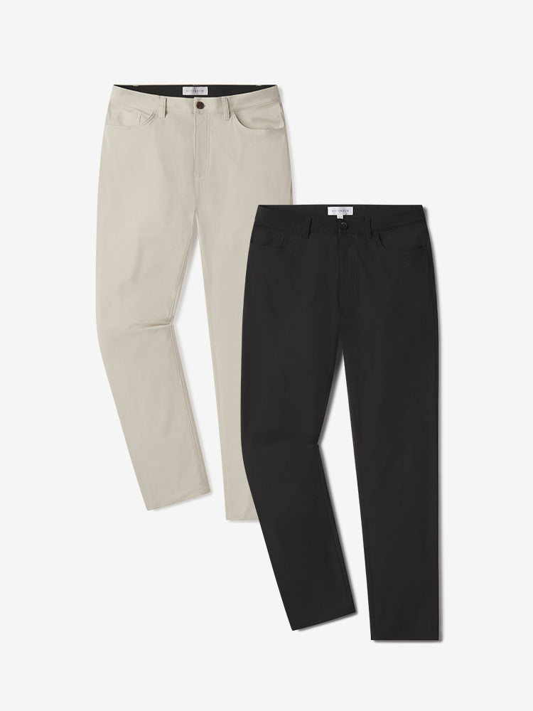 Men wearing Stone/Black 5 Pocket Travel Pants 2-Pack pants