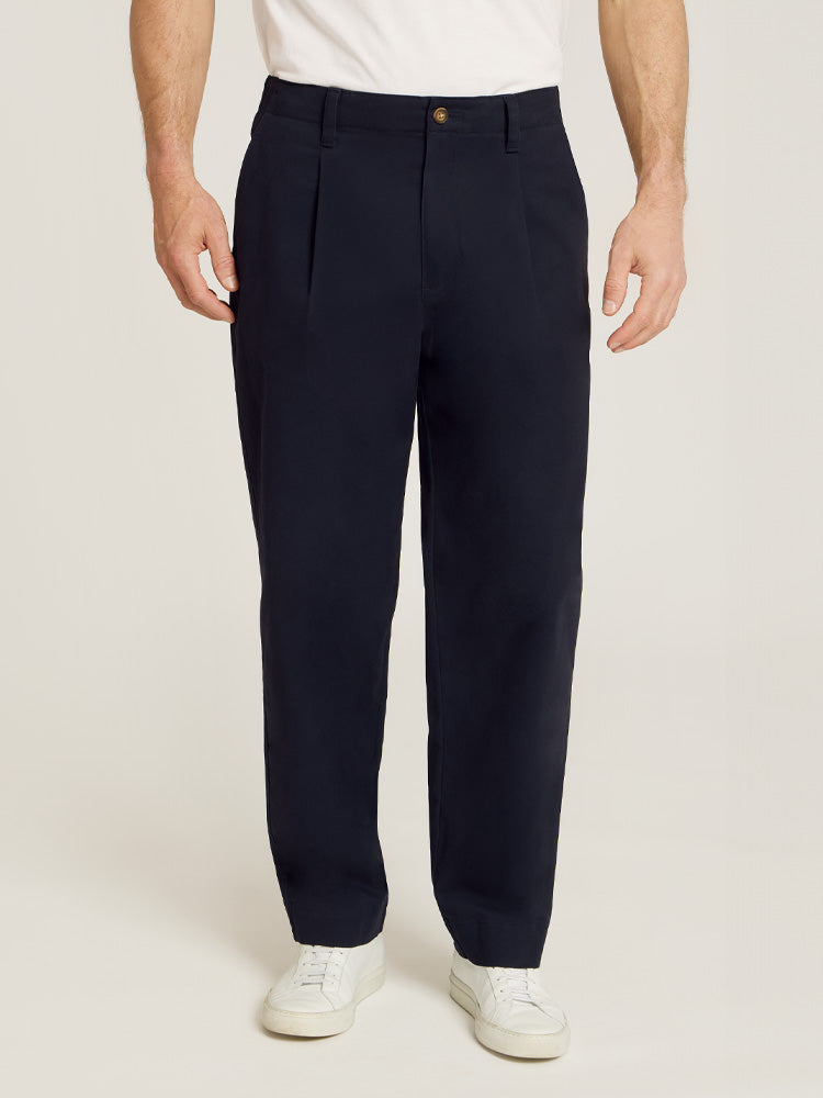 Men wearing Navy Wide Leg Chino Pants