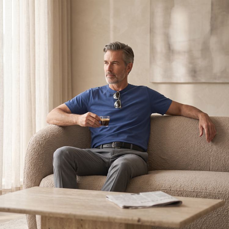 Men wearing Baltic Blue Classic Crew Driggs Tee
