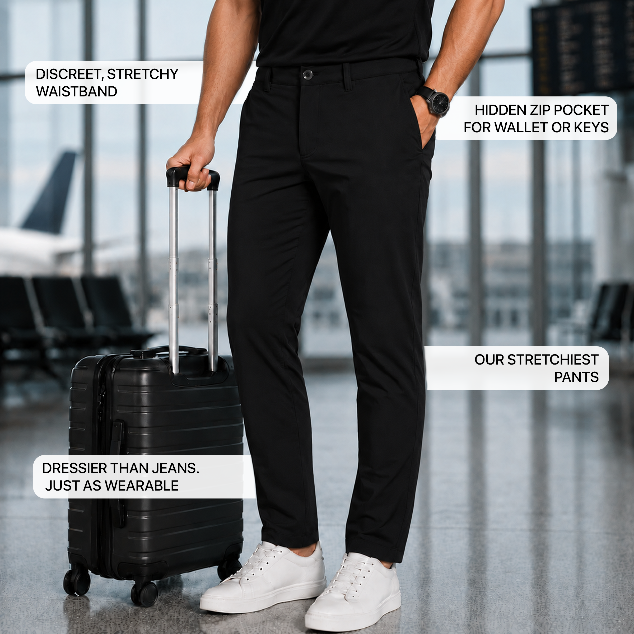 Men wearing Black 5 Pocket Travel Pants