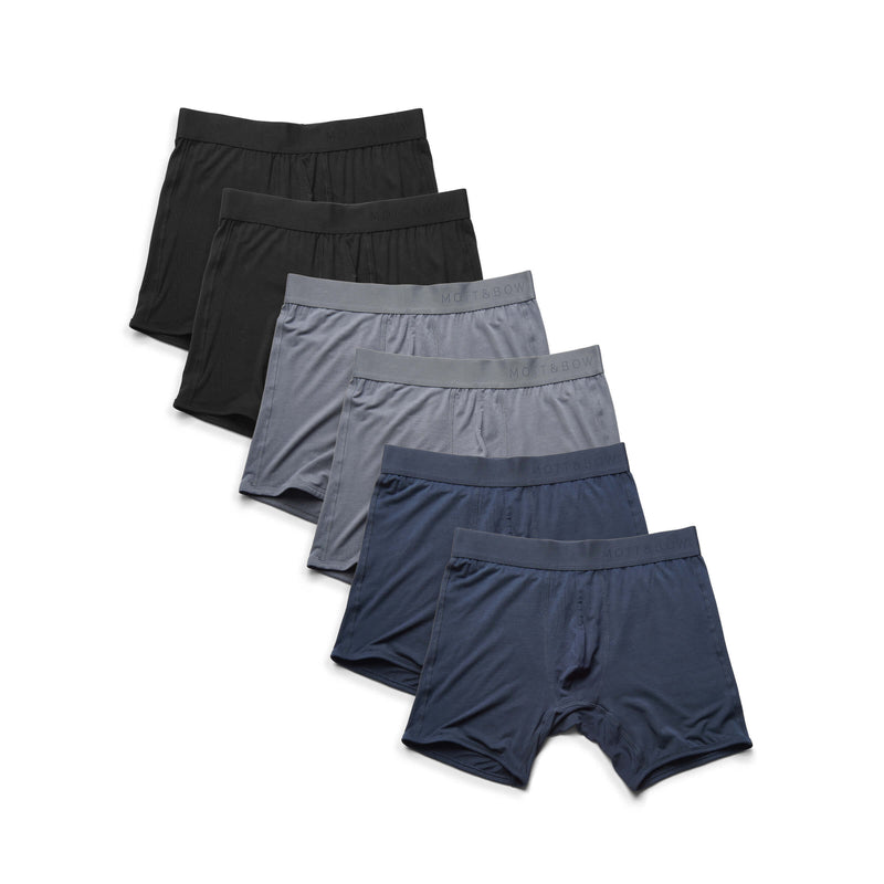 Men wearing Gray/Black/Navy Boxer Brief 6-Pack underwear