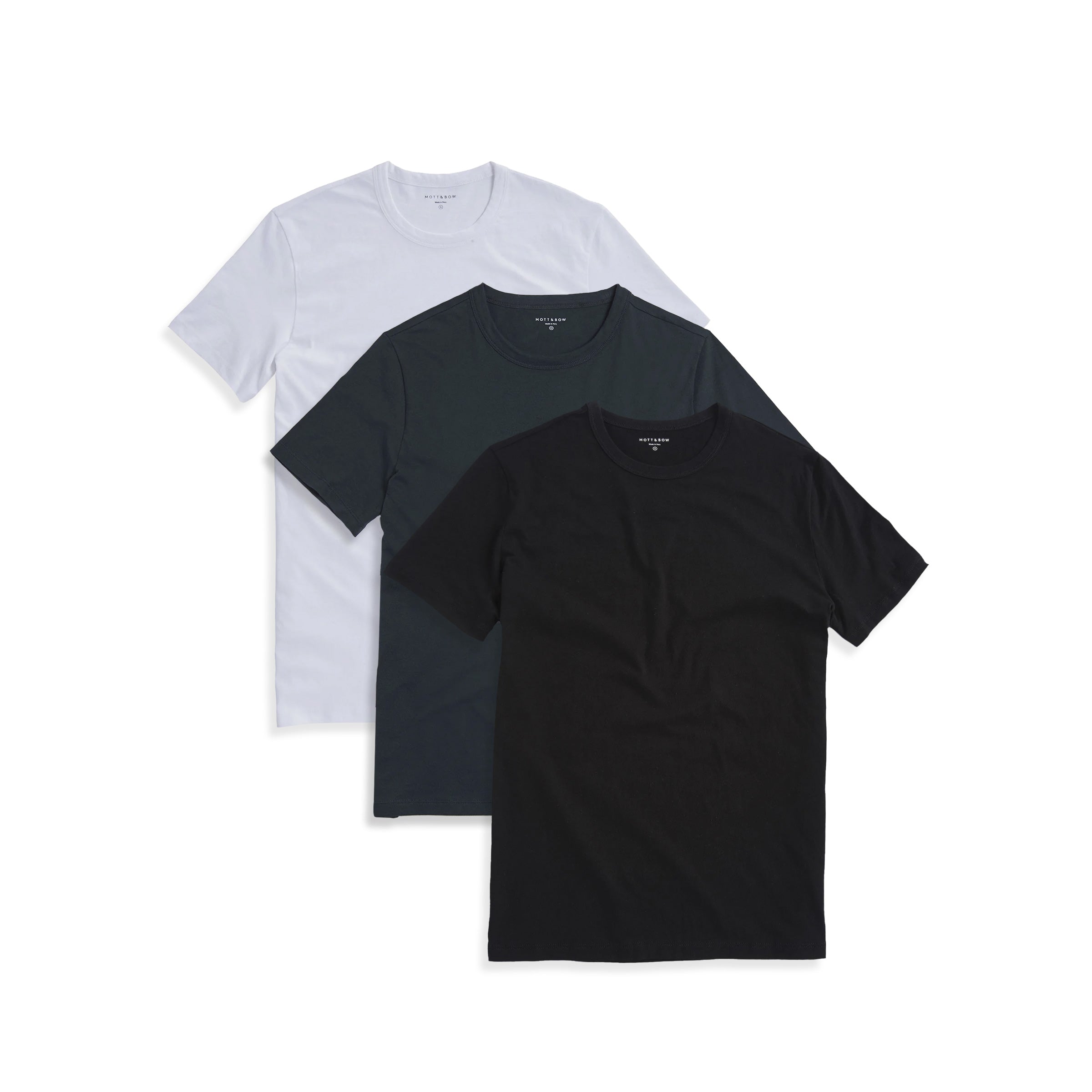  wearing Pine/Black/White Classic Crew Driggs 3-Pack tees