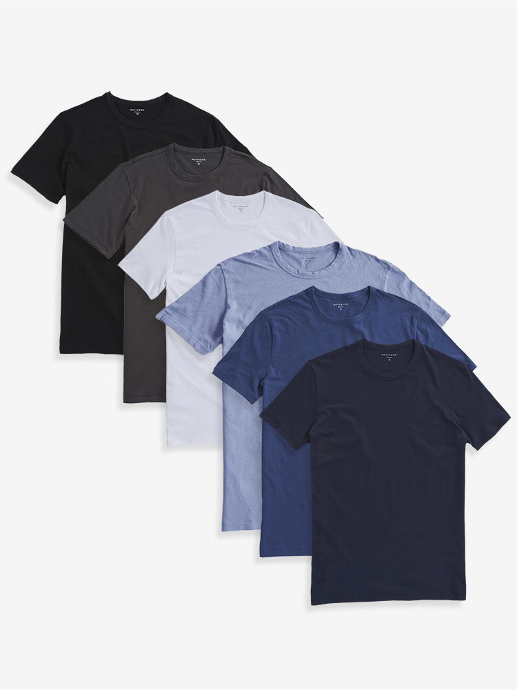 Men wearing Black/Dark Gray/White/California Blue/Baltic Blue/Navy Classic Crew Driggs 6-Pack