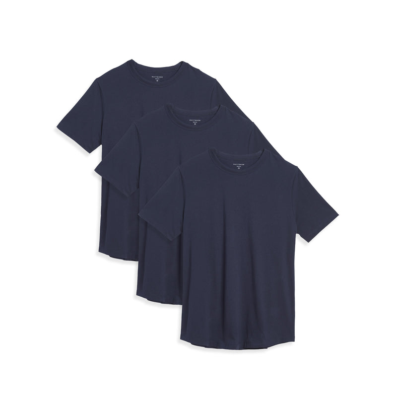 Men wearing Navy Curved Hem Driggs 3-Pack tees